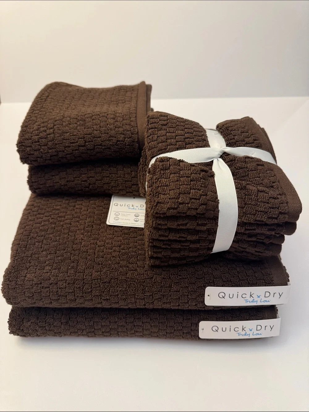10pc TRULY LOU 100% Cotton Quick Dry Bath Towel Set - HOT FUDGE (Brown)